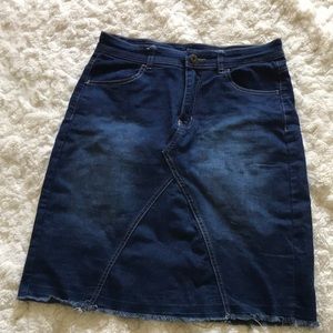 Dark denim knee length skirt